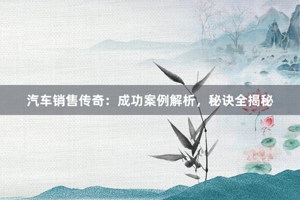 汽车销售传奇：成功案例解析，秘诀全揭秘